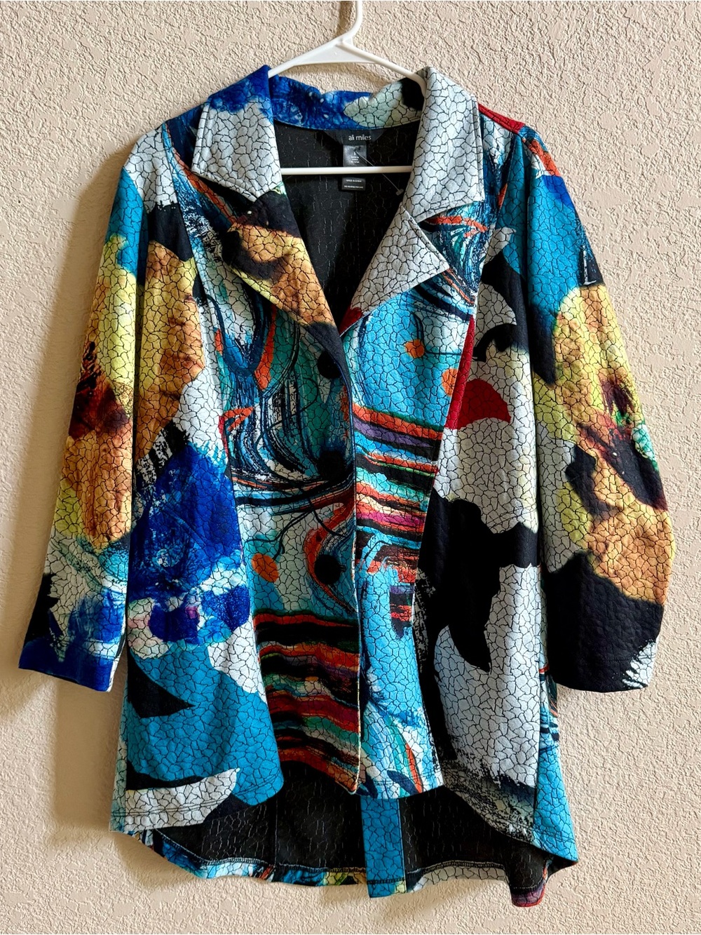 Ali Miles Abstract Multi Color Print Jacket Womens Size Large Blazer Art To Wear